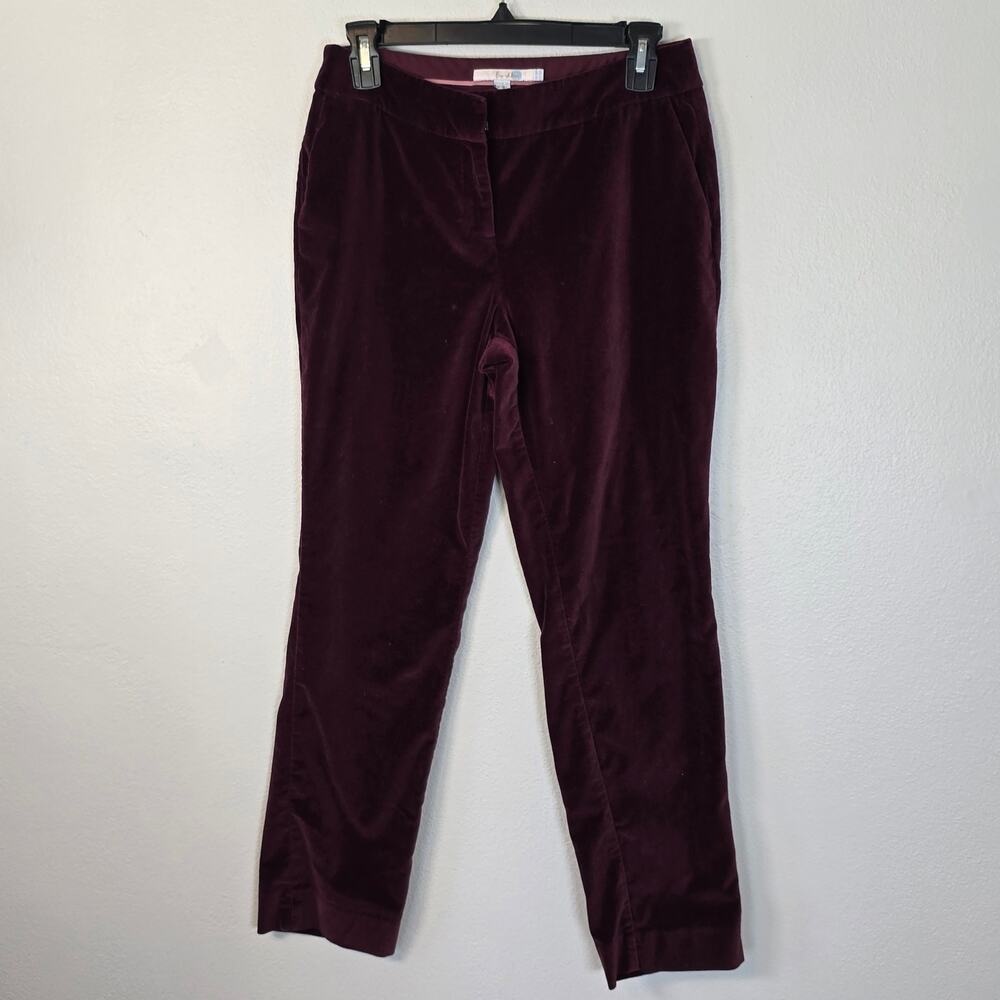 Boden Velvet Pants Women's 6P Burgundy Taper Leg Preppy Classic Luxe Festive